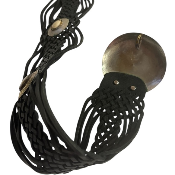 Cosabella Black Braided Leather Belt with Shell Medallions- New